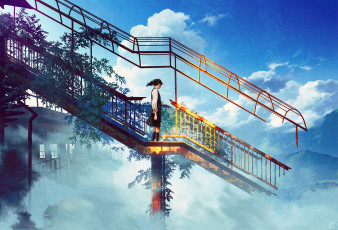 Картинка аниме город +улицы +здания взгляд фон девушка