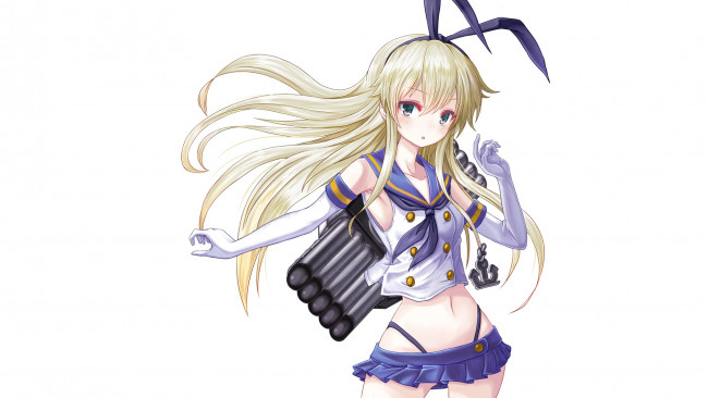 Обои картинки фото аниме, kantai collection, фон, взгляд, девушка