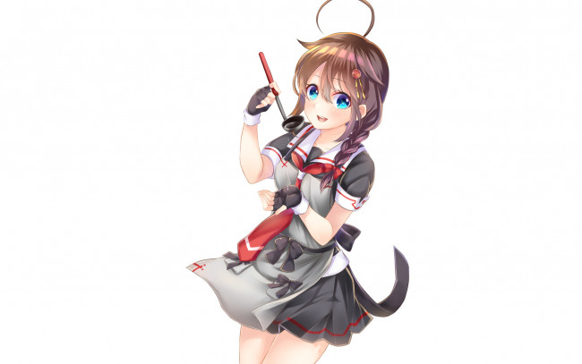 Обои картинки фото аниме, kantai collection, девушка, взгляд, фон