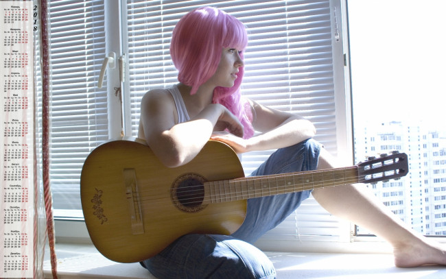 Обои картинки фото календари, девушки, гитара