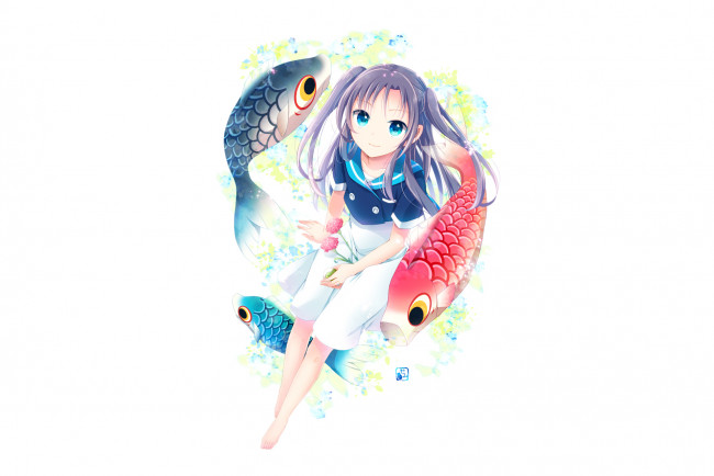 Обои картинки фото аниме, животные,  существа, девушка