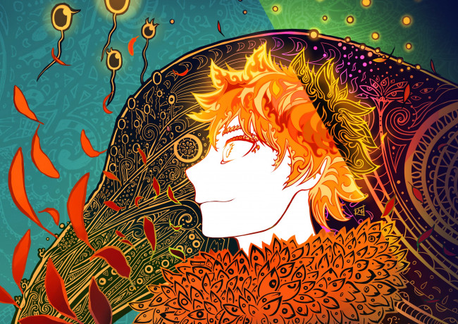 Обои картинки фото аниме, haikyuu, узоры, парень, волейбол