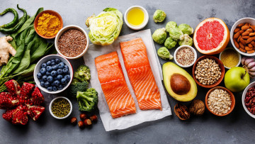 Картинка еда разное рыба зерна овощи