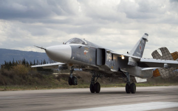 Картинка су-24 авиация боевые+самолёты тактический ввс россии посадка фронтовой бомбардировщик аэродром су24