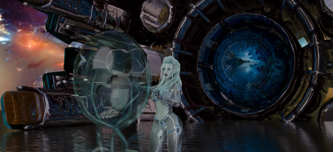 Обои картинки фото 3д графика, _science fiction, девушка, взгляд, фон