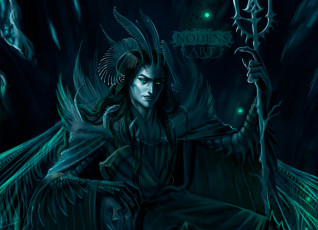 Картинка фэнтези демоны демон рога трон посох