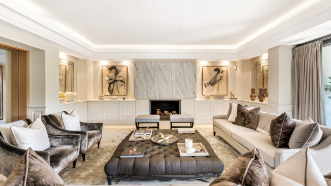 Обои картинки фото интерьер, гостиная, картины, мягкий, уголок