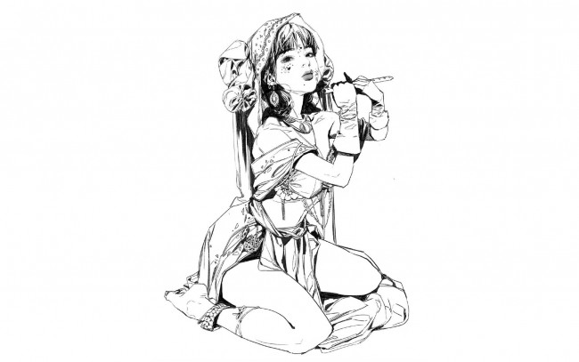 Обои картинки фото рисованное, дети, девочка, флейта