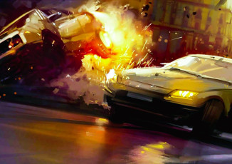 обоя видео игры, the wheelman, машины, авария, огонь, улица