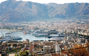 обоя палермо, италия, корабли, порты, причалы, лайнеры, город, бухта