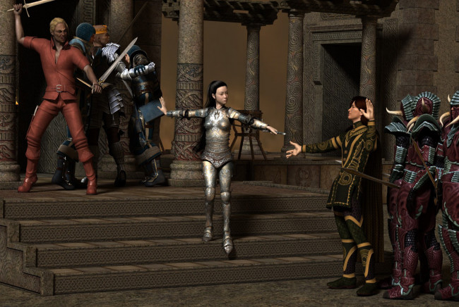 Обои картинки фото 3д, графика, military, сражения, лесница, девушка