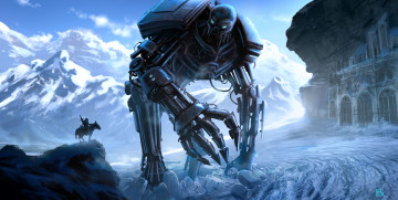 Картинка pierre loyvet фэнтези роботы киборги механизмы всадний робот