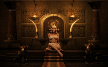 Картинка 3д графика fantasy фантазия девушка лесница леопарды