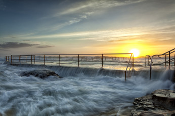 Картинка природа восходы закаты океан прибой солнце