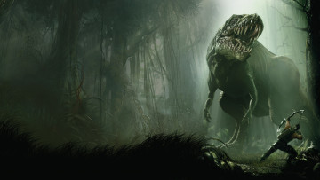 обоя видео игры, turok, арт, игра, человек, лук, стрелы, динозавр