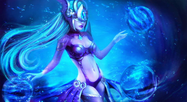 Обои картинки фото league of legends, фэнтези, девушки, syndra, тело, голая, league, of, legends, волосы, капли, dark, sovereign, art, девушка, lol