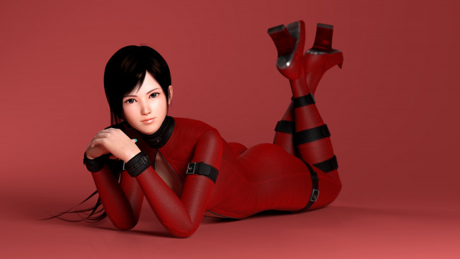 Обои картинки фото видео игры, dead or alive 2, девушка, fan, art, dead, or, alive, kokoro, брюнетка, попа, красный