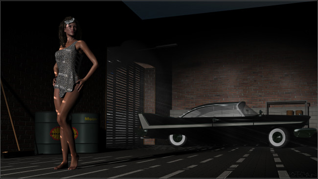 Обои картинки фото автомобили, 3d car&girl, девушка, взгляд, фон, автомобиль