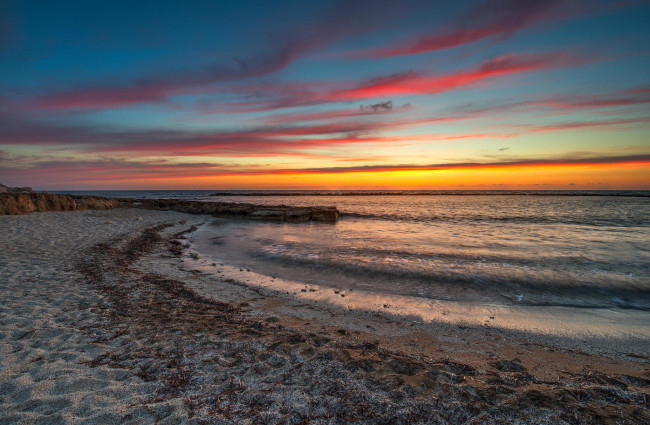 Обои картинки фото природа, восходы, закаты, пляж, побережье, пейзаж, море, песок, закат, прибой