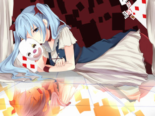 Картинка аниме vocaloid карты лежа эмоции отражение маска девушка hatsune miku вокалоид ddrgs 237 арт