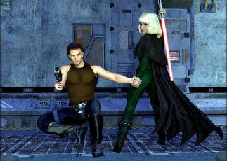 Картинка 3д+графика фантазия+ fantasy девушка взгляд фон оружие парень