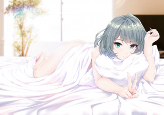 Картинка аниме idolm@ster infinote takagaki kaede девушка арт постель idolmaster cinderella girls