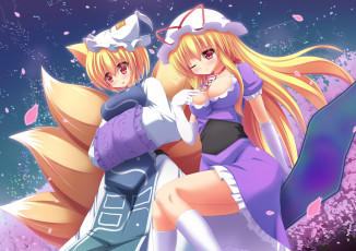 Картинка аниме touhou девушки взгляд фон