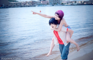 Картинка разное cosplay+ косплей аниме девушка парень пляж