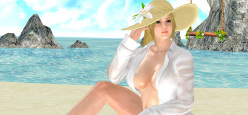 Картинка 3д+графика люди+ people море пляж фон шляпа взгляд девушка