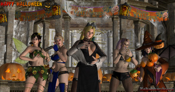 Картинка 3д+графика праздники+ holidays тыквы интерьер фон взгляд девушки