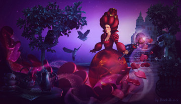 Картинка фэнтези магия девушка взгляд фон птицы