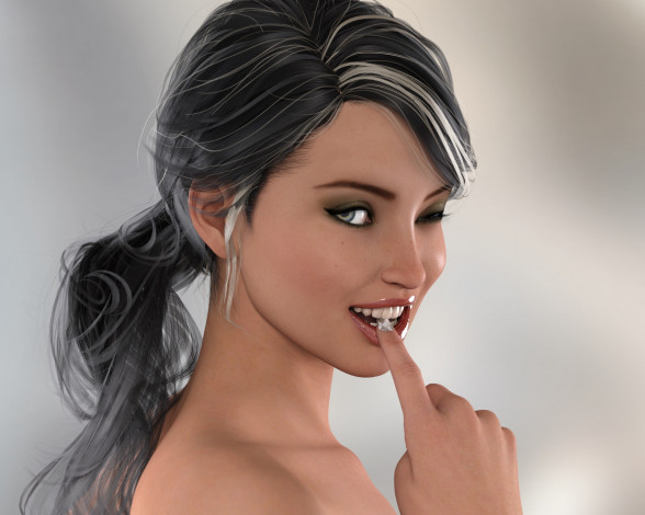 Обои картинки фото 3д графика, люди , people, улыбка, взгляд, девушка, фон