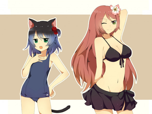 Обои картинки фото аниме, животные,  существа, взгляд, девушки, фон