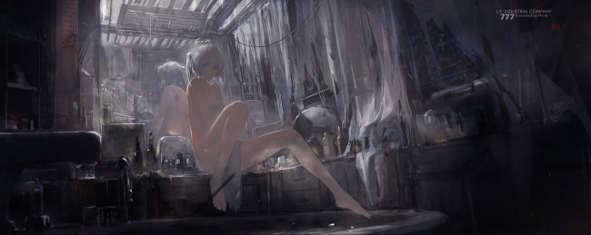 Обои картинки фото аниме, unknown,  другое, развалины, девушка, арт, mivit