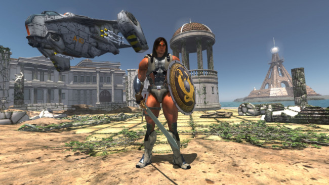 Обои картинки фото 3д графика, фантазия , fantasy, фон, оружие, мужчина, взгляд