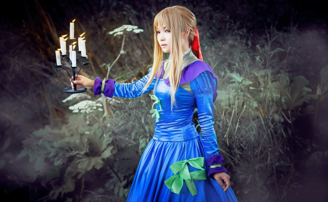 Обои картинки фото разное, cosplay , косплей, девушка, аниме, свечи, подсвечник