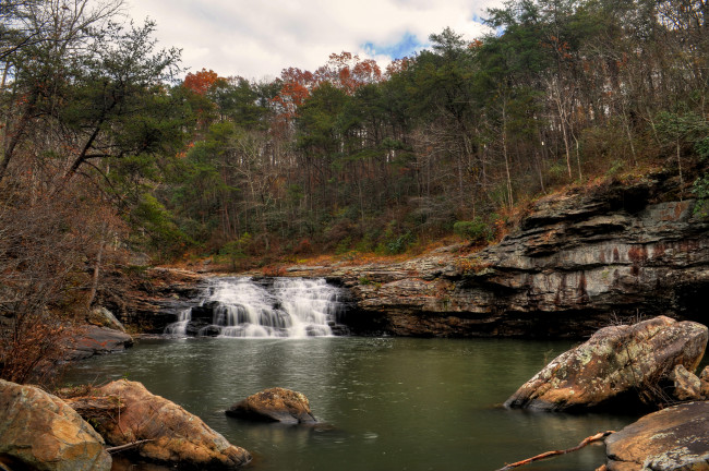 Обои картинки фото природа, водопады, водопад, лес, река