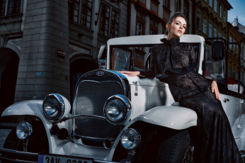 Картинка автомобили -авто+с+девушками машина авто платье стиль ретро девушка