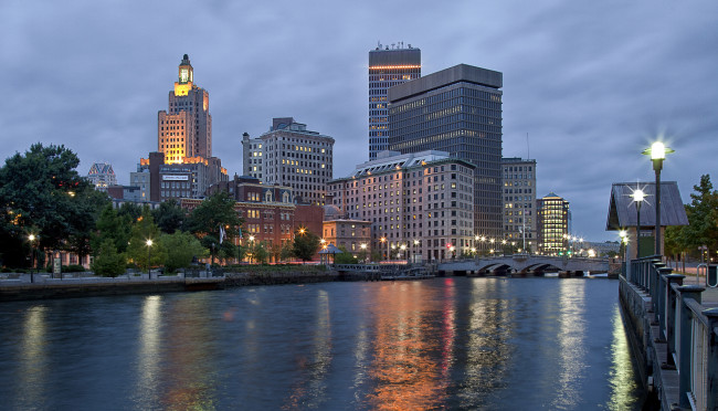 Обои картинки фото providence, города, - панорамы, огни, ночь, панорама, река