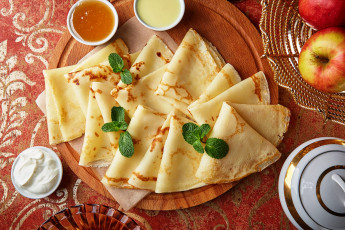 Картинка еда блины +оладьи яблоки сметана мед