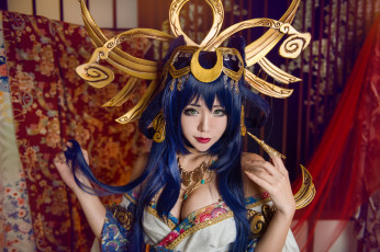 Картинка разное cosplay+ косплей синие колдунья челка длинноволосая азиатский головной убор коготь hana+bunny