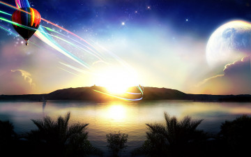 Картинка разное компьютерный+дизайн воздушный шар линии природа закат