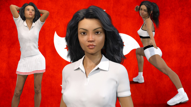 Обои картинки фото 3д графика, спорт , sport, взгляд, фон, девушка