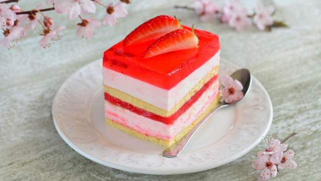 Обои картинки фото еда, торты, торт, желе, клубника