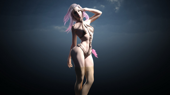 Обои картинки фото 3д графика, люди , people, чулки, взгляд, фон, девушка