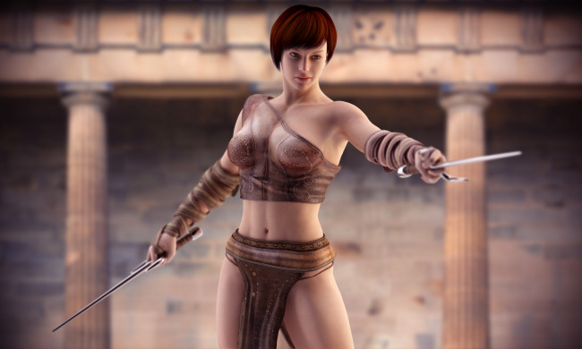 Обои картинки фото 3д графика, амазонки , amazon, оружие, фон, девушка