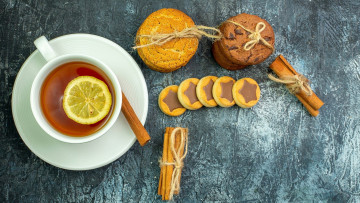 Картинка еда напитки +чай корица чай лимон печенье