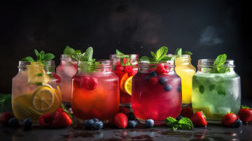 Картинка еда напитки клубника черника малина мята компот лимон ассорти