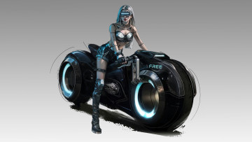 обоя фэнтези, роботы,  киборги,  механизмы, девушка, на, мото