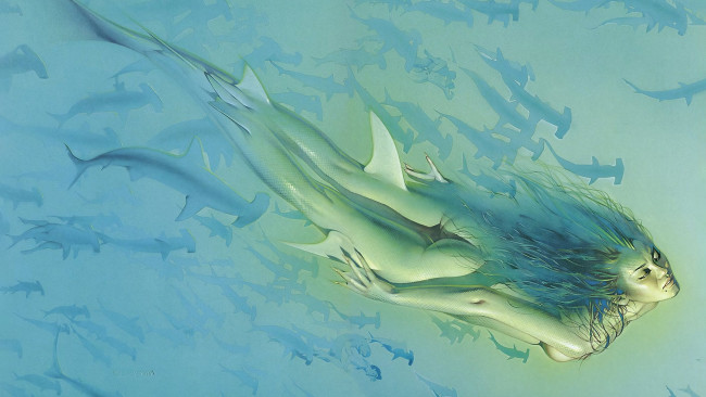 Обои картинки фото hajime sorayama, фэнтези, русалки, русалка